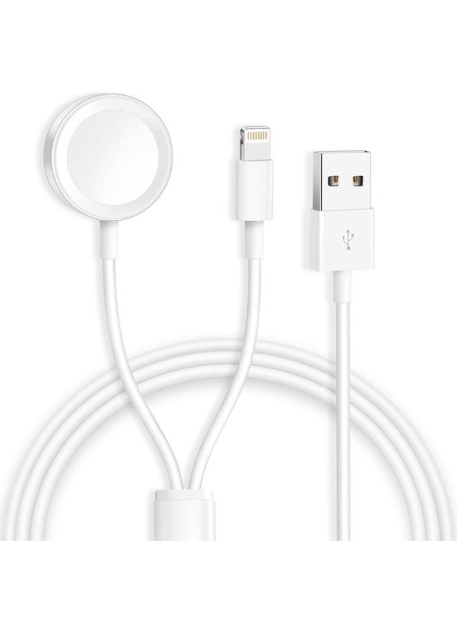 كابل شحن ساعات  لساعة ابل السلسلة 8 7 6 5 4 3 2 1 وSE1 وSE2، كابل شحن 2 في 1 للموبايلات والساعات والسماعات متوافق مع ايفون 14/13/12/11/برو/ماكس/XS/X/ايربودز/ايباد (1 م